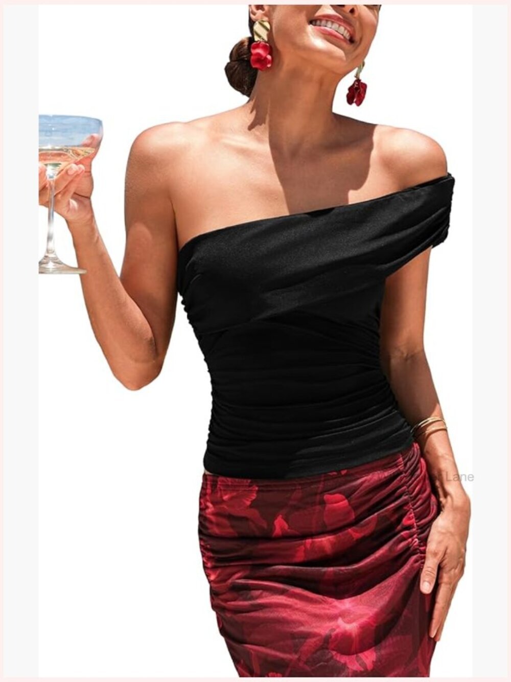 One Shoulder Ruched Top Sleeveless Fitted Tank Party Blouse